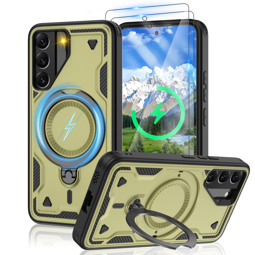 Military Grade Shockproof Case For Samsung Galaxy S22 Compatible With Magsafe, 360 Kickstand, 2 Hd Screen Protectors, Green 9771547072836