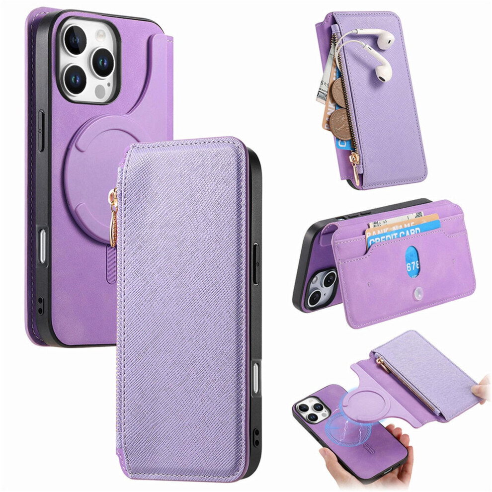 Leather Wallet Case For Iphone 12 Pro Max, 2 In 1 Magnetic Detachable Folio With Card Holder And Kickstand Purple 9092120811339