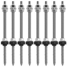 Hanger Bolts, M10 x 200 mm, Pre-Assembled, V2A, Height-Adjustable, for Photovoltaic Solar Mounting Roofs, 8 Pack