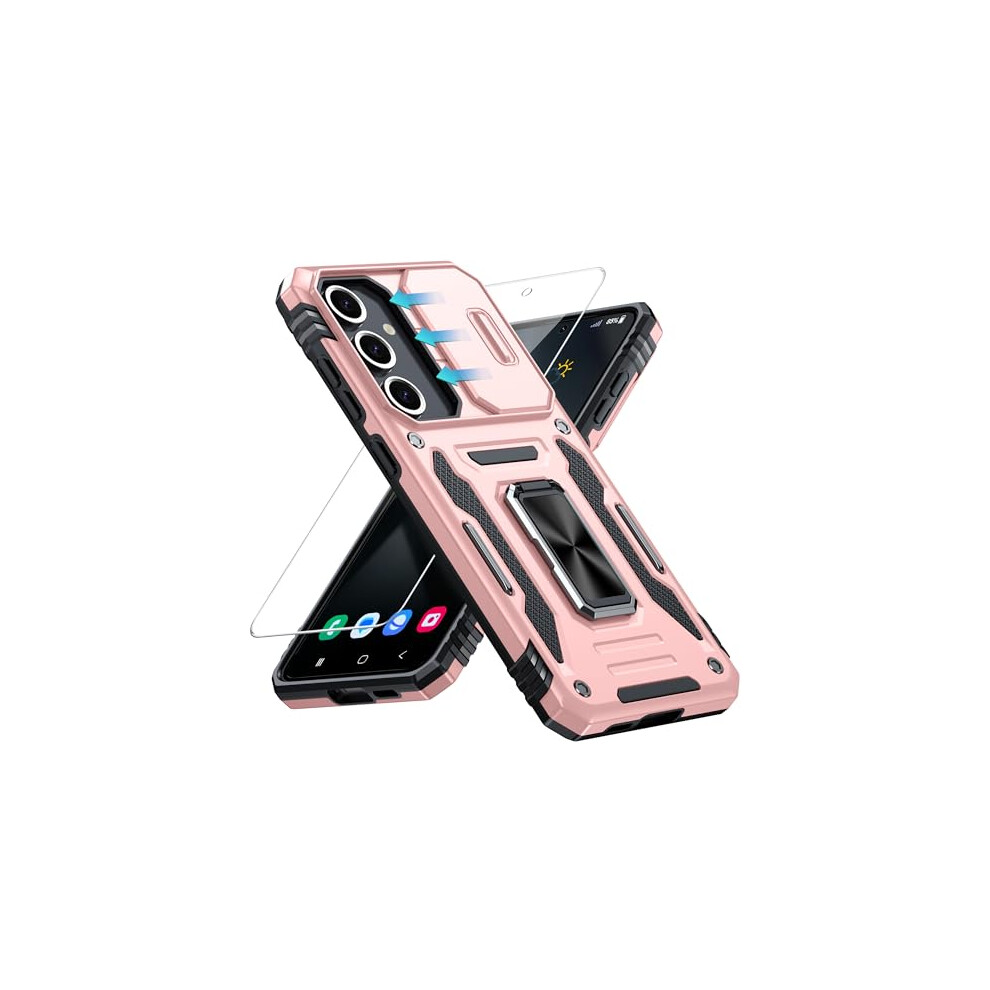 Case With Slide Camera Cover, Military Grade Shockproof Kickstand Protective Cover, Rose For Samsung Galaxy S24 Fe Gold 9092120266672