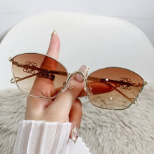 (GoldFrameGradientTea)Luxus Cat Eye Sonnenbrille mit Metallgestell und Verlaufsgläsern für Freizeit