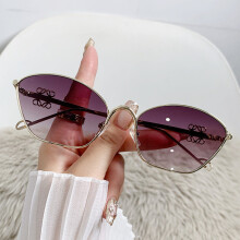 (GoldFrameGradientGray)Luxus Cat Eye Sonnenbrille mit Metallgestell und Verlaufsgläsern für Freizeit