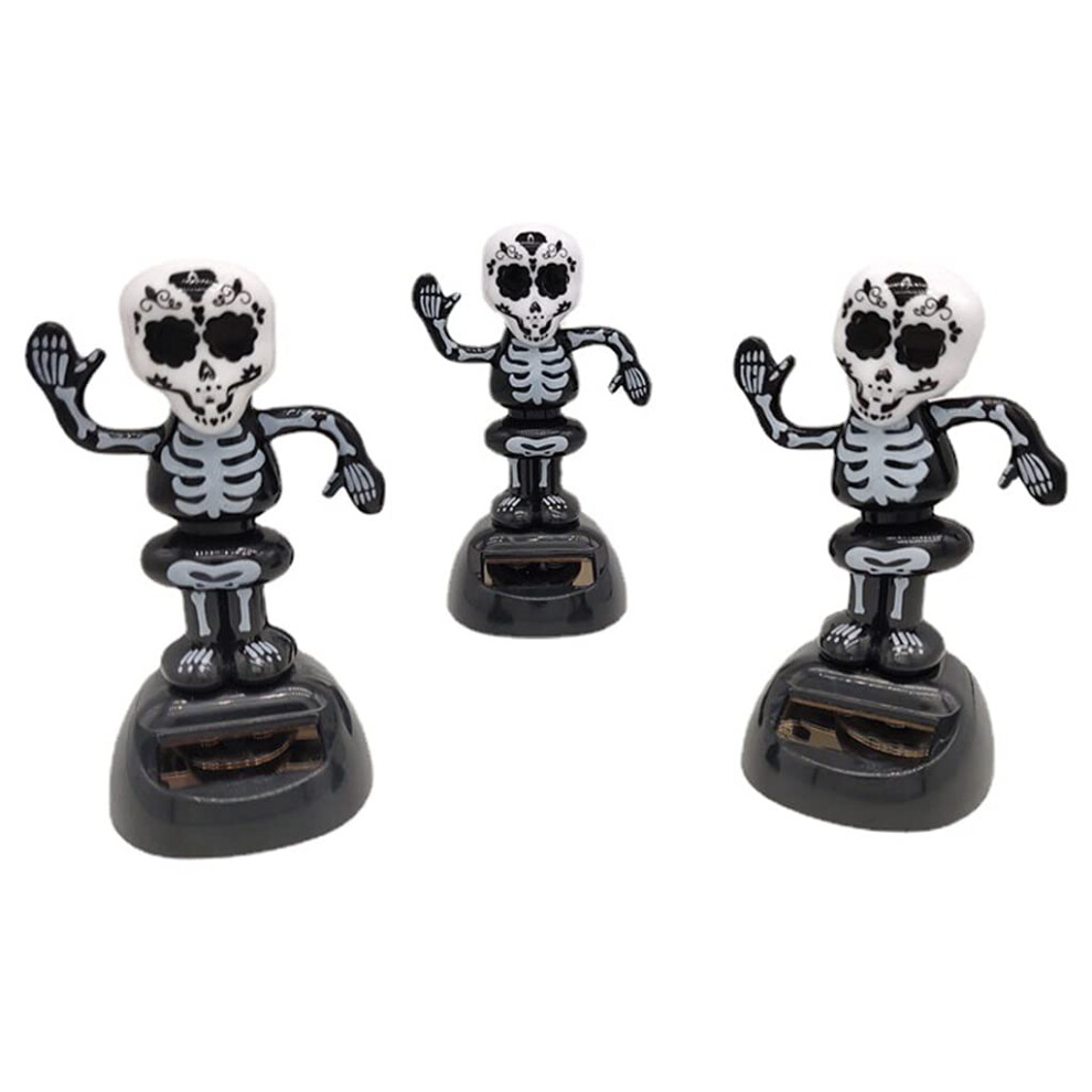 Set Of 3 Solar Powered Skeleton Bobblehead Ornaments For Car Dashboard With Activated Motion Light 9045646524641