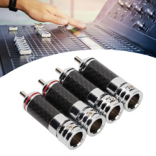4 Stück Chrome RCA-Stecker für 9mm Kabel, Schwarz-Kohlenstofffaser-Gehäuse