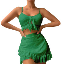 Women's Bikini Set 3 Piece High Waisted Swimsuit-Green L