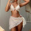 Women's 3 Piece Bikini Swimsuit Textured Lace Triangle-White L 7