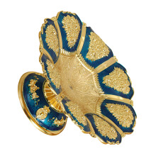 Klassische Snackschale aus Metall im Antik-Look,-Goldblau