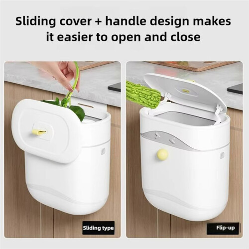 Kitchen Wall Mounted Trash Can Non Perforated Dual-Purpose Wall Mounted Flip Cover Trash Can Bathroom Garbage Bin 2