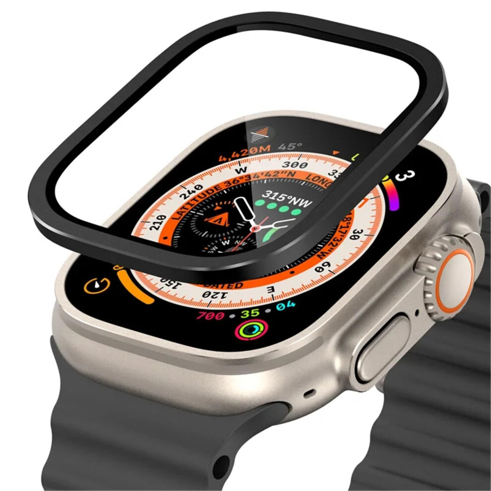 Tempered Glass Screen Protector With Titanium Frame 2 AntiâScratch For Apple Watch Ultra 49Mm Black 9092120813104