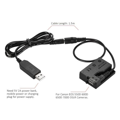 3X DR-E8 Dummy Battery with  Power Bank USB Adapter Cable Replacement for LP-E8 for   550D 600D DSLR Cameras 1