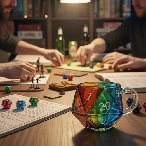 Rainbow D20 Dice Mug, Polyhedral Dice Coffee Cup with Handle, Game Mug for RPG Lovers, Game Night Mugs Gift 2