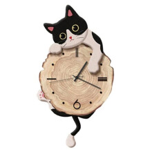 Fun Cat Wall Hanging Clock Stylish Cute Pendulum Decorative Clock Wall Ornament for Bedroom Kids Room Home Decor Gift B