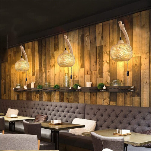 Luminária de Parede em Bambu , Vime e Rattan, com Plugue E27, Feita À Mão, para Decoração de Ambientes. 2