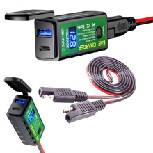 Motorcycle USB Charger for BMW R1200RT R1250RT RS, Dual Fast Charging Type C QC3.0 with Voltmeter