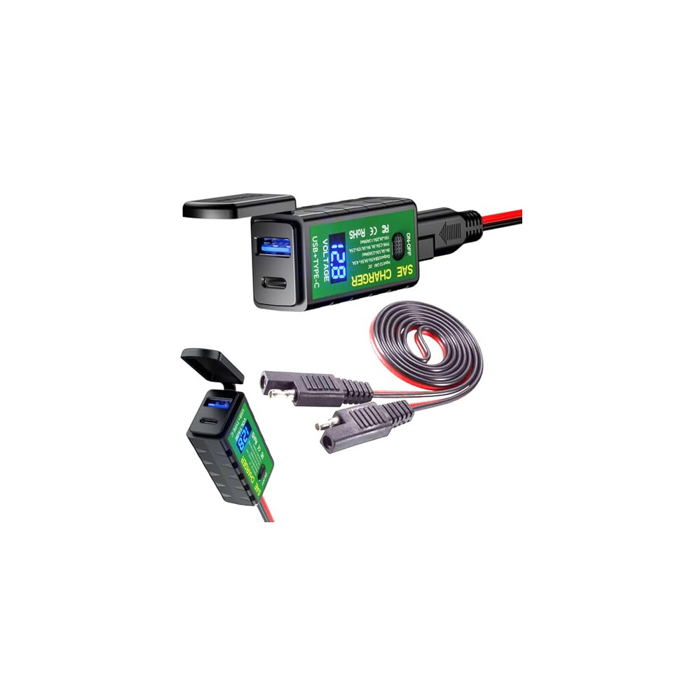 Motorcycle Usb Charger For Suzuki Gsx R1000, Quick Charge 3.0 Sae To Usb Adapter With Voltmeter And Switch 9351714717359