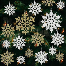 36pcs Snowflakes-Christmas Tree Decorations, Snowflake Ornaments for Tree, Plastic Glitter Snow Flakes Ornament B