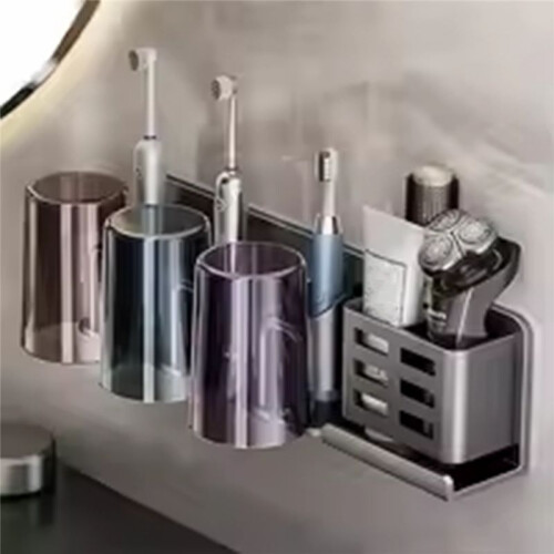 Toothbrush Holder Multi-Function Toothbrush Cup Holder Wall Mounted No Drill Bathroom Organizer Bathroom Storage B 1