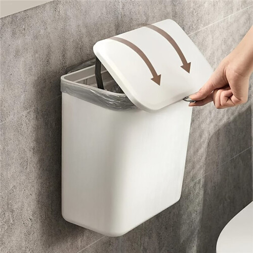 Effortless Cleanup Space White Wall-Mounted Trash Bin for Kitchen - Durable Plastic, Multi-Functional Garbage Storage 2