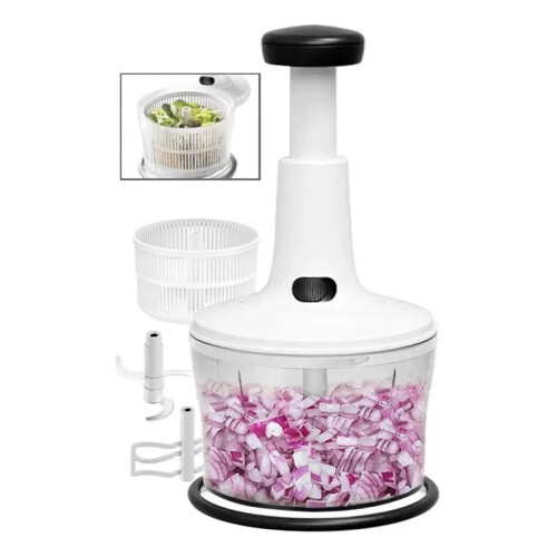 Manual Food Processor - Multi-Function Salsa Maker, Hand Chopper, and Salad Spinner with Stainless Steel Blades 1