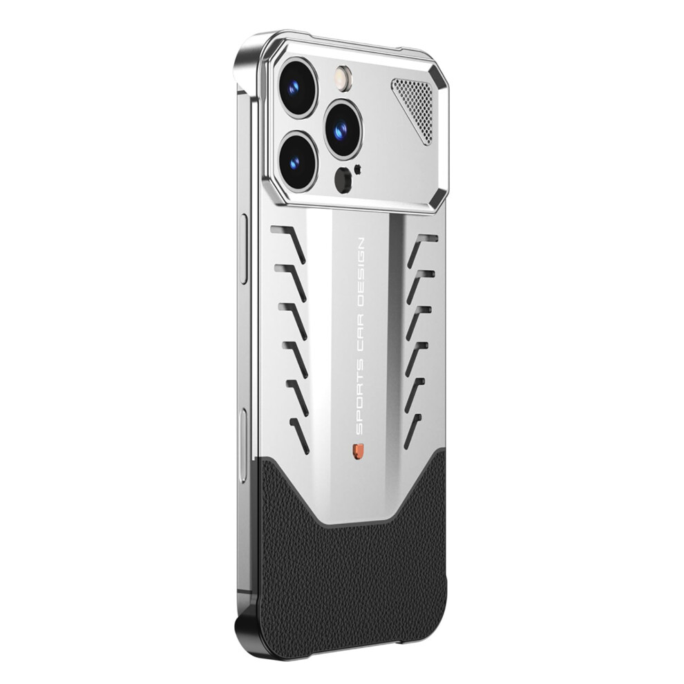 Slim Frameless Aluminum Alloy Leather Case For Iphone 16 Plus, Heat Dissipation And Camera Protection Silver 9771547833123