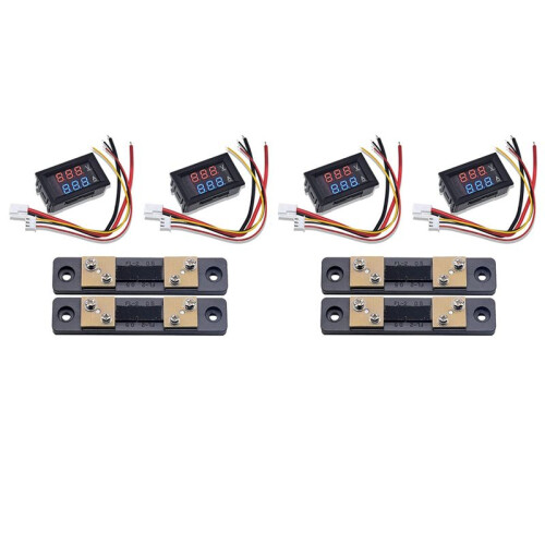 4 Peças 0.28 Polegadas Digital Volt Amp Voltímetro Amperímetro Medidor  100V 50A 3 Bits TensãO Corrente Testador com 50A 75MV Shunt
