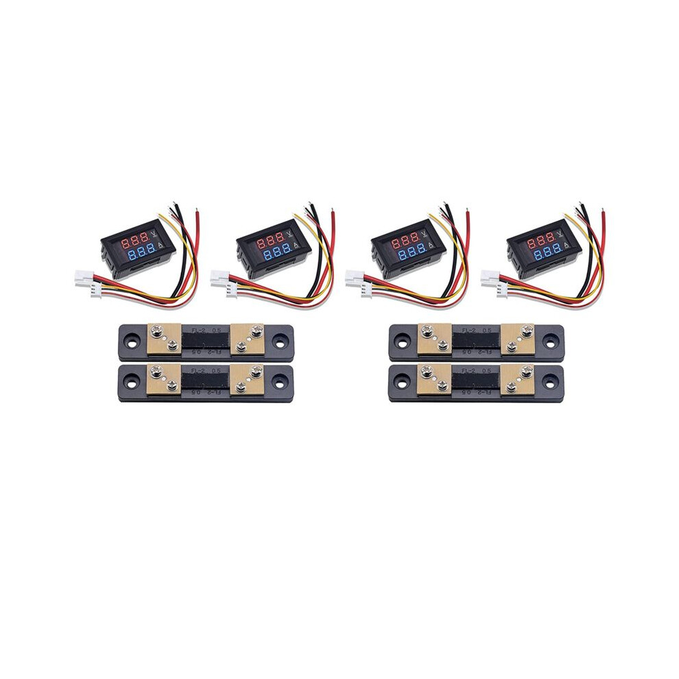 4Pcs 0.28Inch Digital Volt Amp Voltmeter Ammeter Meter 100V 50A 3 Bits Voltage Current Tester With 50A 75Mv Shunt 6032870142102