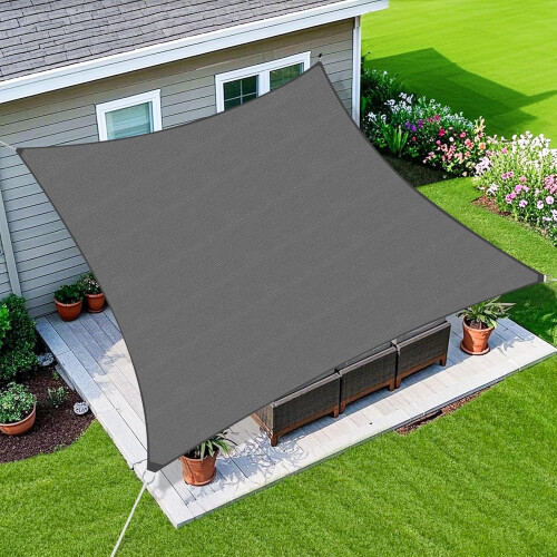 Τετράγωνο πανί ηλίου HDPE με καμπύλη άκρη 20'X20' 185GSM, αναπνεύσιμο στέγαστρο UV με μπλοκ
