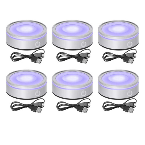 6X LED Light Base with Sensitive Touch Round Colorful Stand Display for 3D Crystal Glass Art Photo Frame Silver Concave 1