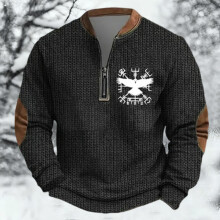 Mittelschwerer Pullover mit halben Reißverschlusskragen im Stil der nordischen Mythologie