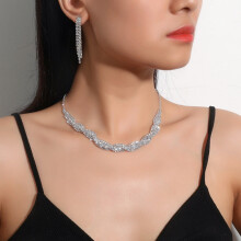 Silver Prom Jewelry Set for Women Elegant Crystal Rhinestone Necklace and Earrings Bracelet Prom Accessories Wedding Jewelry Sets for Brides