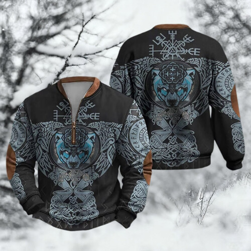Age Norse Mythology Midweight Pullover Sweater For With Half Zip Neck Design