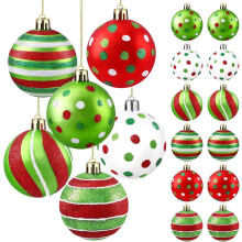 Christmas Balls Ornament Glitter Red Green 18 pcs