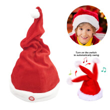 Electric Christmas Hat, Plush Singing Dancing Santa Hat Funny Light Up Swing Velvet Hat for Xmas New Year Party Supplies