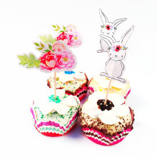 24 pezzi di decorazioni per torte con motivo coniglietto dei cartoni animati, decorazione per torte di Pasqua, coniglietto festivo, bastoncini