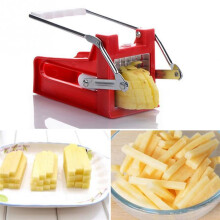 Roestvrijstalen frietsnijder met handmatig duwmechanisme, gemakkelijk te gebruiken, rode aardappelsnijder voor in de keuken en voor snacks. 5x10x9,5