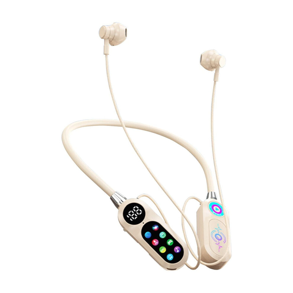 Bluetooth 5.49 Neckband Earphones - Anc Noise Cancelling Led Display 100H Playback Karaoke Mode With Tf Card Slot & Voice Changer (Khaki) 9365509627648