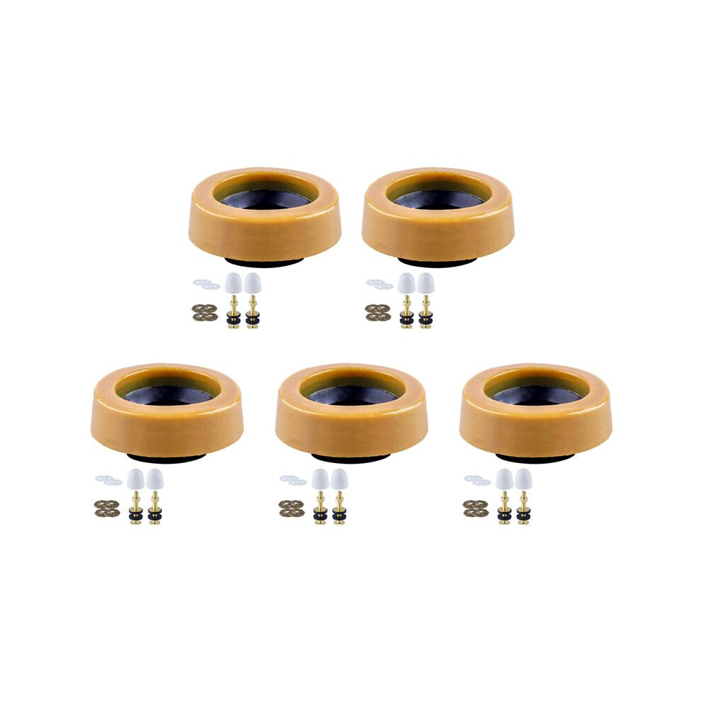 5X Toilet Wax Ring Kit For Floor Outlet Toilets New Install Or Re- Include Closet Bolts,Bolt Caps,Flange And Washers 4712490906057