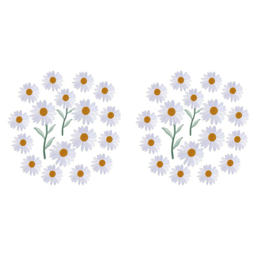 34Pcs Daisy Flower Embroidered Patch Iron/Sew  Applique for Dress Backpack Jacket (White)