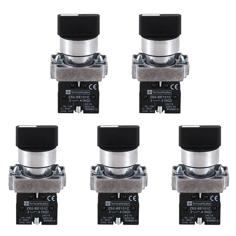 5Pcs 22Mm Latching 2 No 3-Position Rotary Selector Select Zb2-Be101c Black 6032404834978