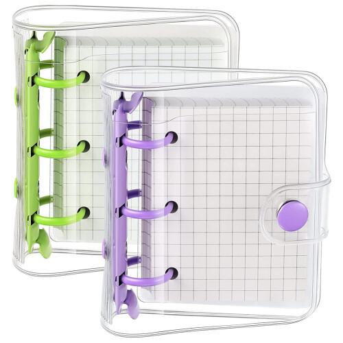 2 Sets  Clear 3 Ring Binder Covers with Binder Inner Paper Bag Clear Soft PVC Notebook Closure Binder(Green,)