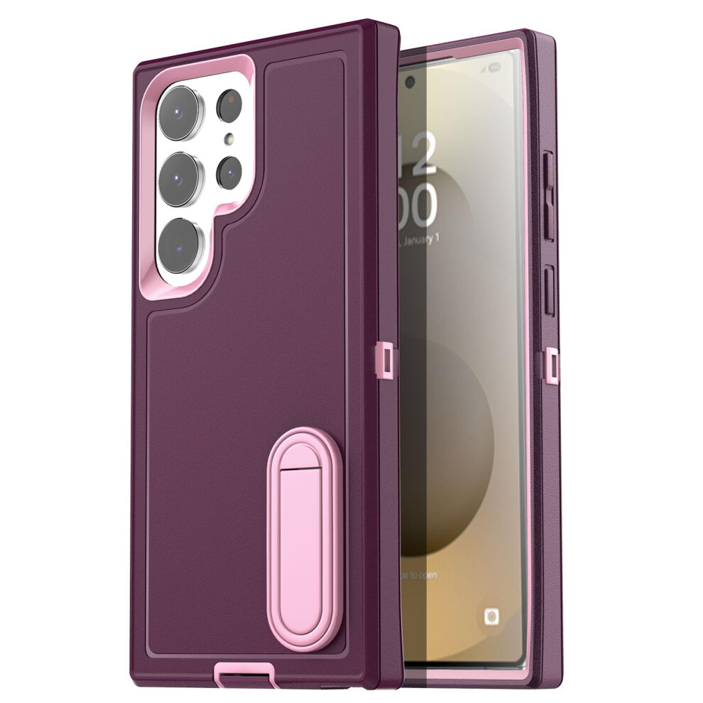 Case With Builtin Foldable Stand, Full Body Shockproof Protective Cover For Samsung Galaxy S25 Ultra Purple 9771547076186