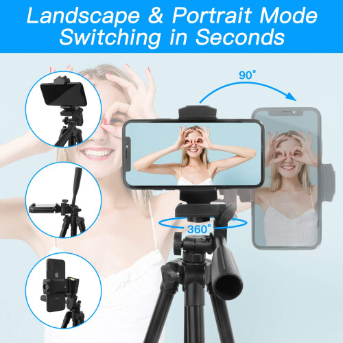 55 Inch Phone and Tablet Tripod Stand with Wireless Remote, Adjustable Height, Universal Mount 2