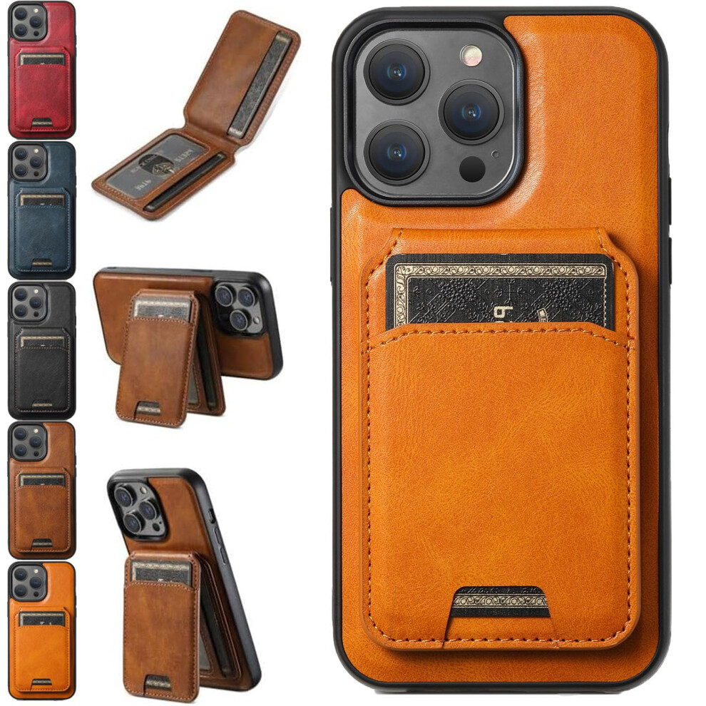 Khaki Leather Wallet Case With Magnetic Stand And Detachable Card Holder For Iphone 14 Pro Max 9771547076605