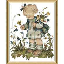 Stitch Kits Stamped of Embroidery Kits for Beginners DIY 11CT 3 Strands - the Flower Girl 13X15.4(Inch)