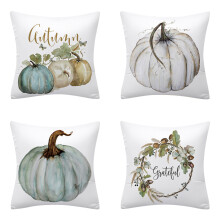 Set of 4 Autumn Pumpkin Throw Pillow Covers Square Fall Decorative Pillowcases Cushion Couch Cover (18X18 Inch)