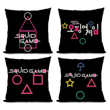Squid Game Poszewki na Poduszki 18X18 Zestaw 4 Poduszek na Kanapę Dekoracje na Halloween Rzuć Poszewki na Poduszki WzóR Tekstu