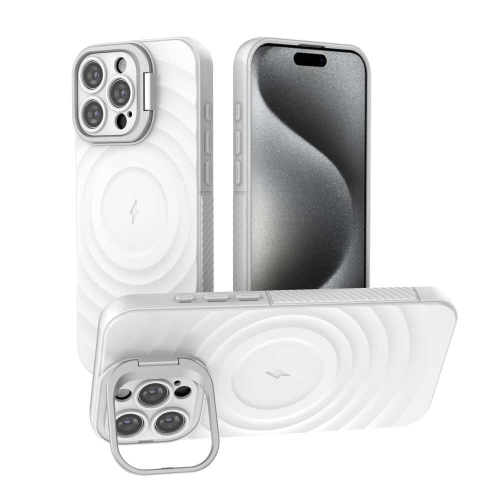 Magsafe Case With Kickstand, Cute Wave Texture, Full Camera Protection, For Iphone 16 Pro Max White 9771547076797