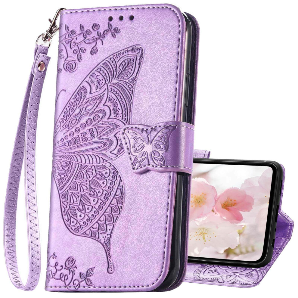 Butterfly Embossed Pu Leather Flip Cover Wallet Case With Card Holder And Strap Lavender For Samsung Galaxy A16 5G Purple 9771547076964