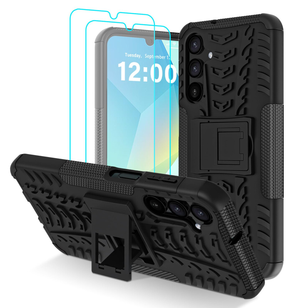 Case For Samsung Galaxy A16 5G With 2 Screen Protectors, Military Grade Shockproof Cover With Kickstand, Black 9771547077091
