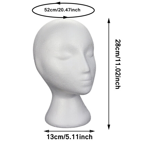 Wig Display Stand Styrofoam Head Model White 20.47 Inch 2